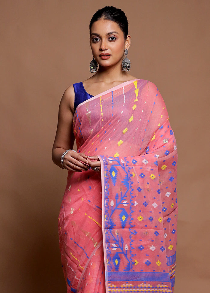 Pink Tant Jamdani Saree Without Blouse Piece