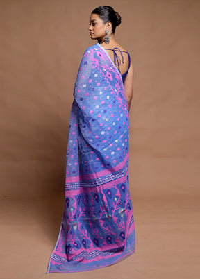 Blue Tant Jamdani Saree Without Blouse Piece