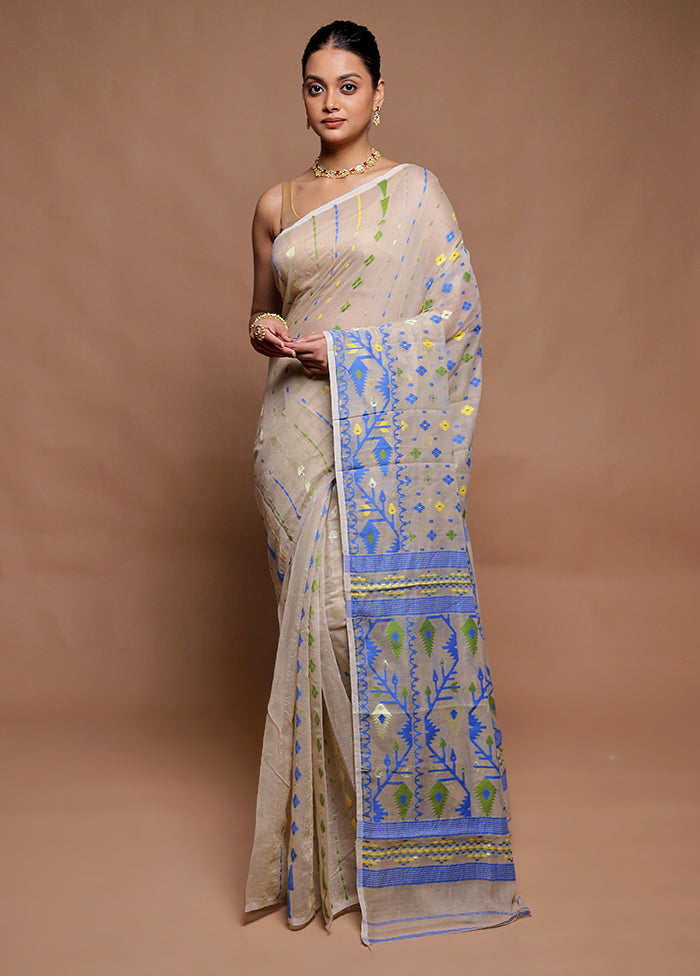 Cream Tant Jamdani Saree Without Blouse Piece