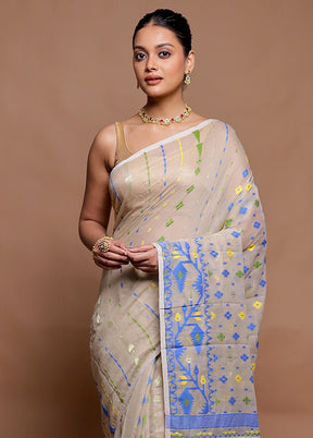 Cream Tant Jamdani Saree Without Blouse Piece