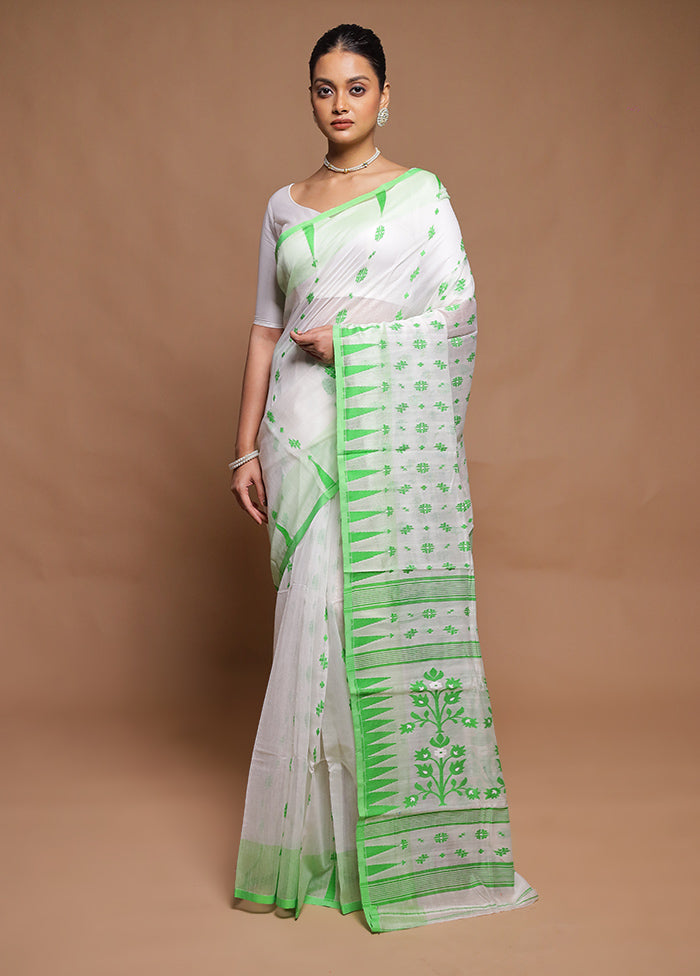 White Tant Jamdani Saree Without Blouse Piece