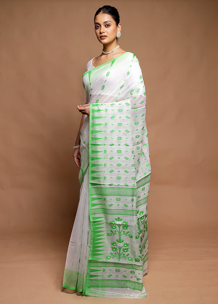 White Tant Jamdani Saree Without Blouse Piece