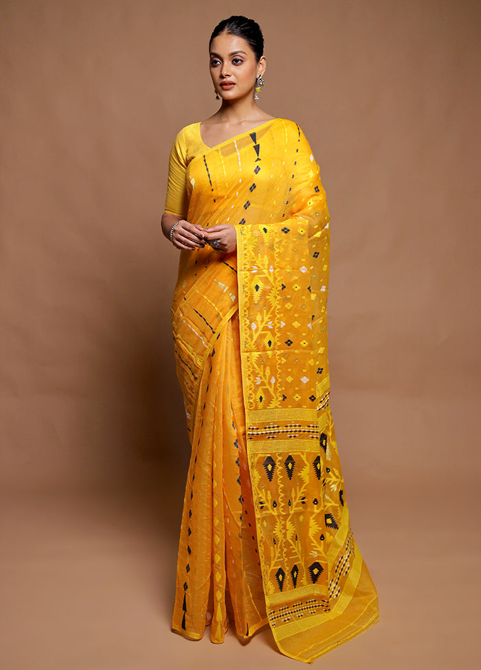 Yellow Tant Jamdani Saree Without Blouse Piece