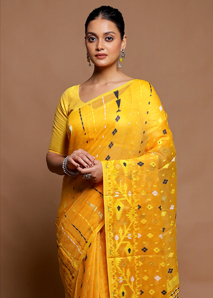 Yellow Tant Jamdani Saree Without Blouse Piece