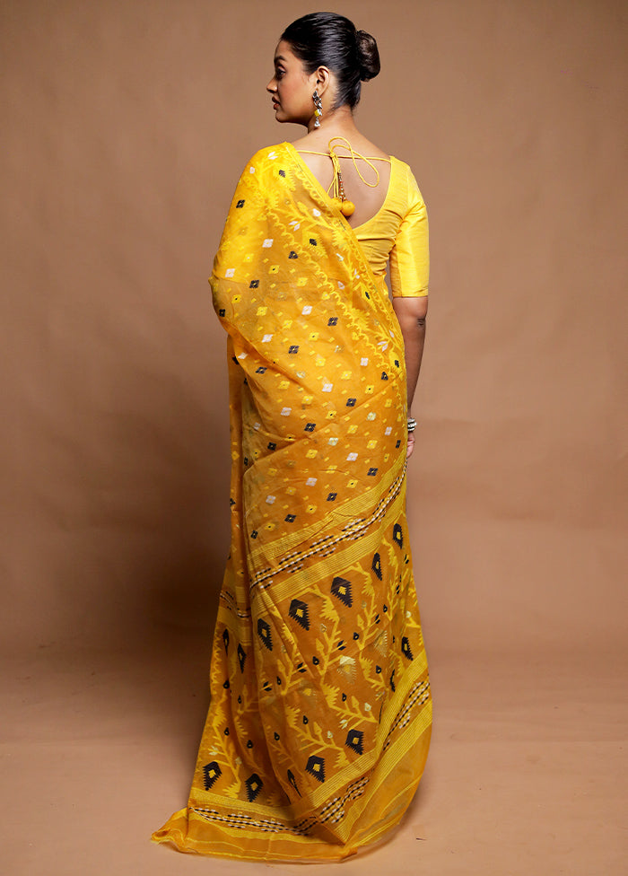 Yellow Tant Jamdani Saree Without Blouse Piece