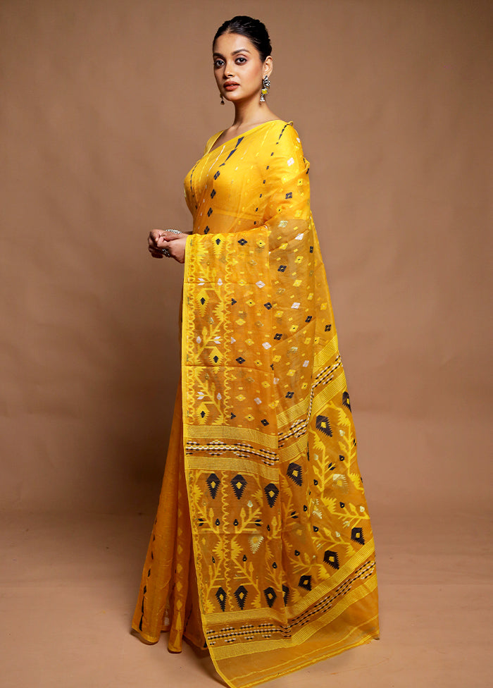 Yellow Tant Jamdani Saree Without Blouse Piece