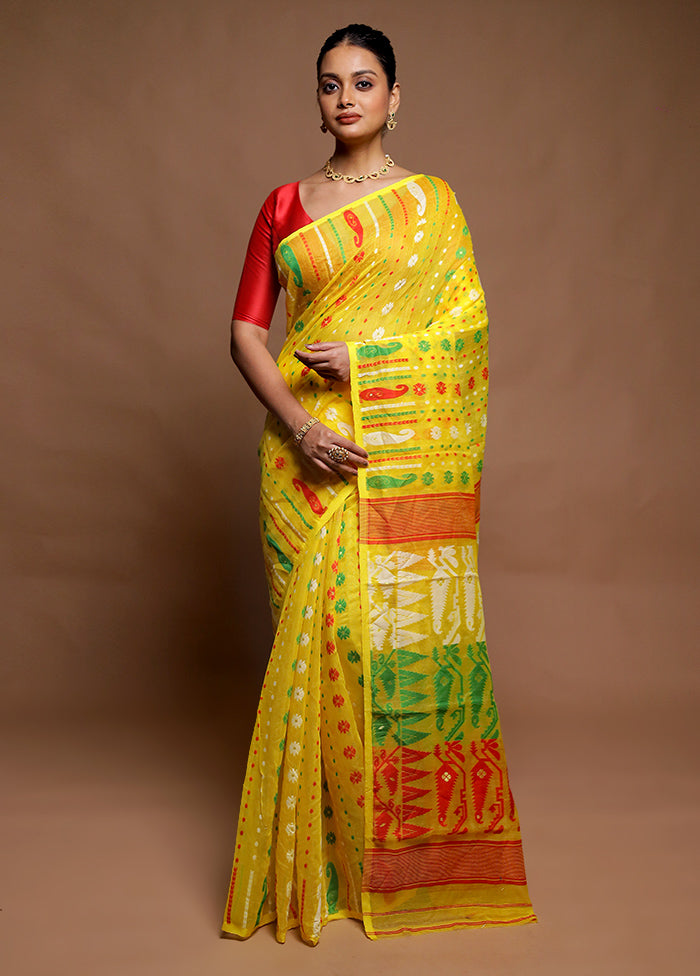 Yellow Tant Jamdani Saree Without Blouse Piece