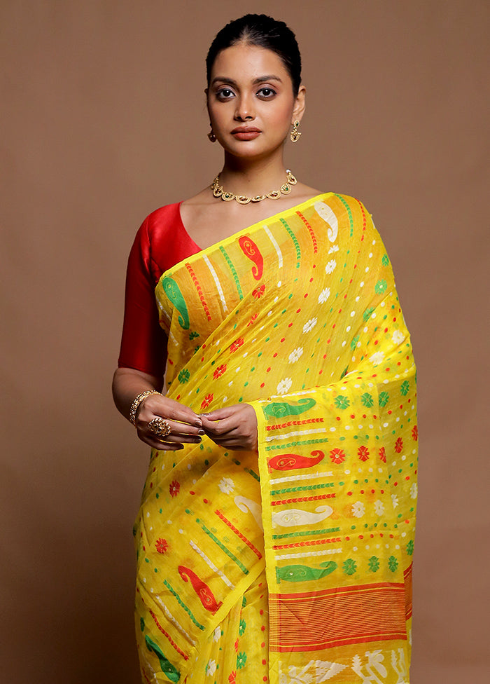 Yellow Tant Jamdani Saree Without Blouse Piece