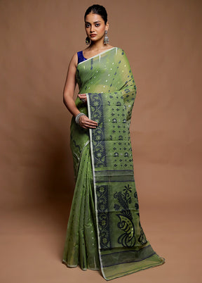 Green Tant Jamdani Saree Without Blouse Piece