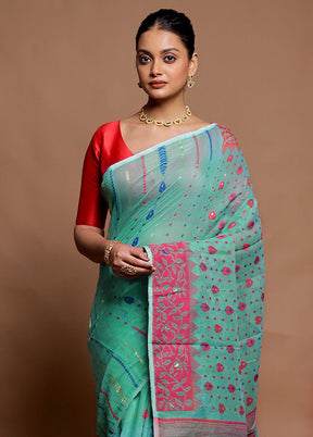 Green Tant Jamdani Saree Without Blouse Piece