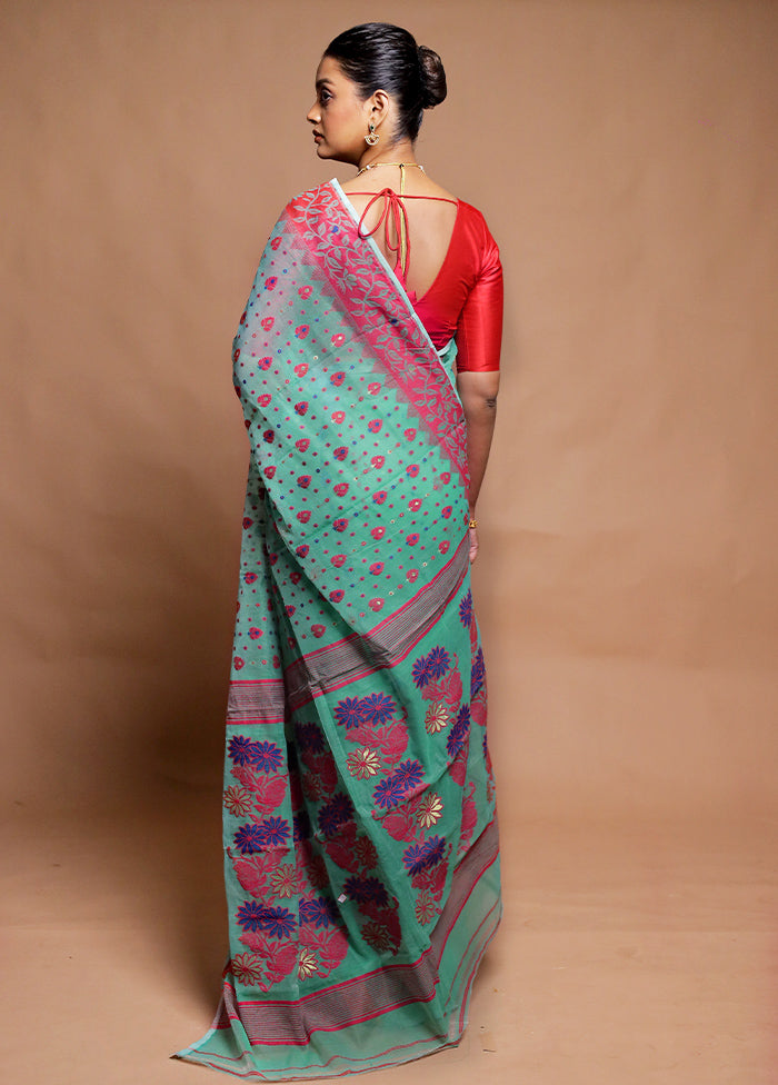 Green Tant Jamdani Saree Without Blouse Piece