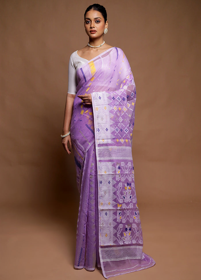 Purple Tant Jamdani Saree Without Blouse Piece