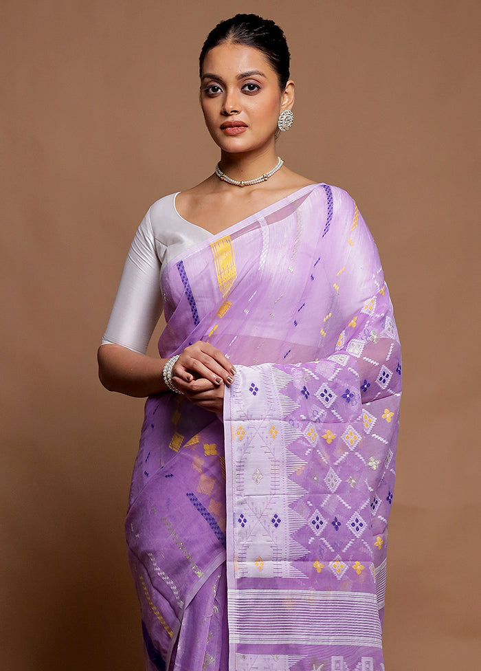 Purple Tant Jamdani Saree Without Blouse Piece