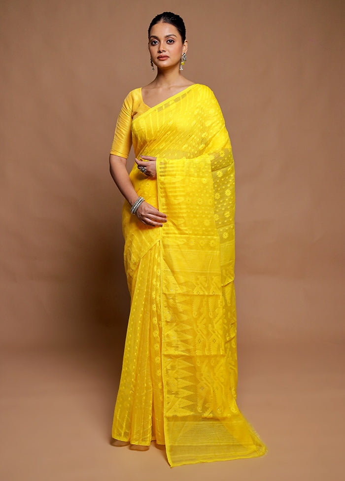 Yellow Tant Jamdani Saree Without Blouse Piece