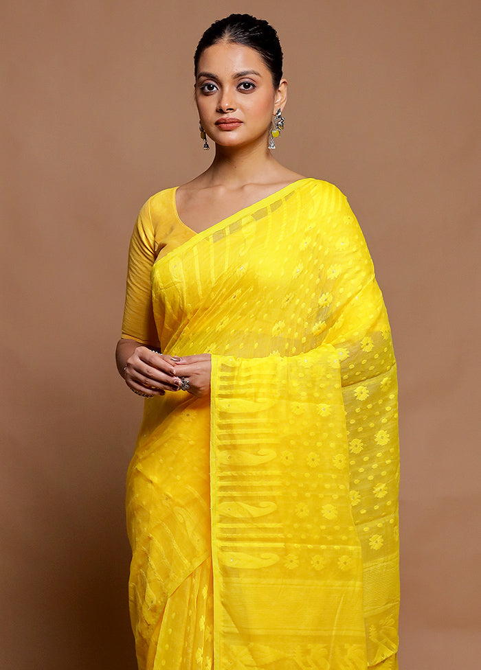 Yellow Tant Jamdani Saree Without Blouse Piece