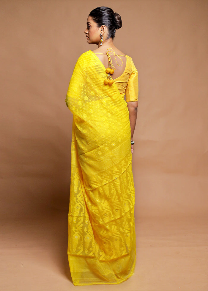 Yellow Tant Jamdani Saree Without Blouse Piece