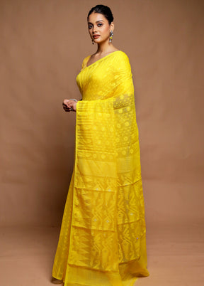 Yellow Tant Jamdani Saree Without Blouse Piece