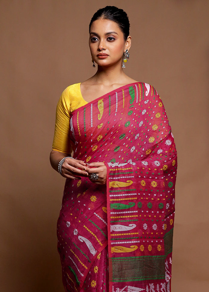 Pink Tant Jamdani Saree Without Blouse Piece