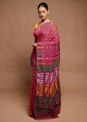 Pink Tant Jamdani Saree Without Blouse Piece