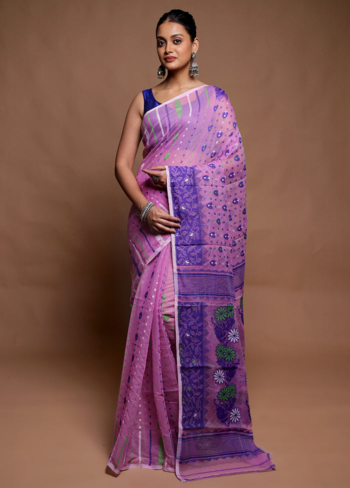 Pink Tant Jamdani Saree Without Blouse Piece