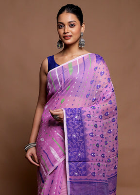 Pink Tant Jamdani Saree Without Blouse Piece