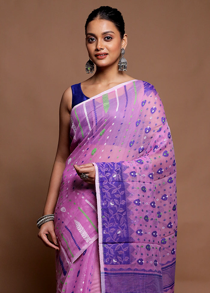 Pink Tant Jamdani Saree Without Blouse Piece