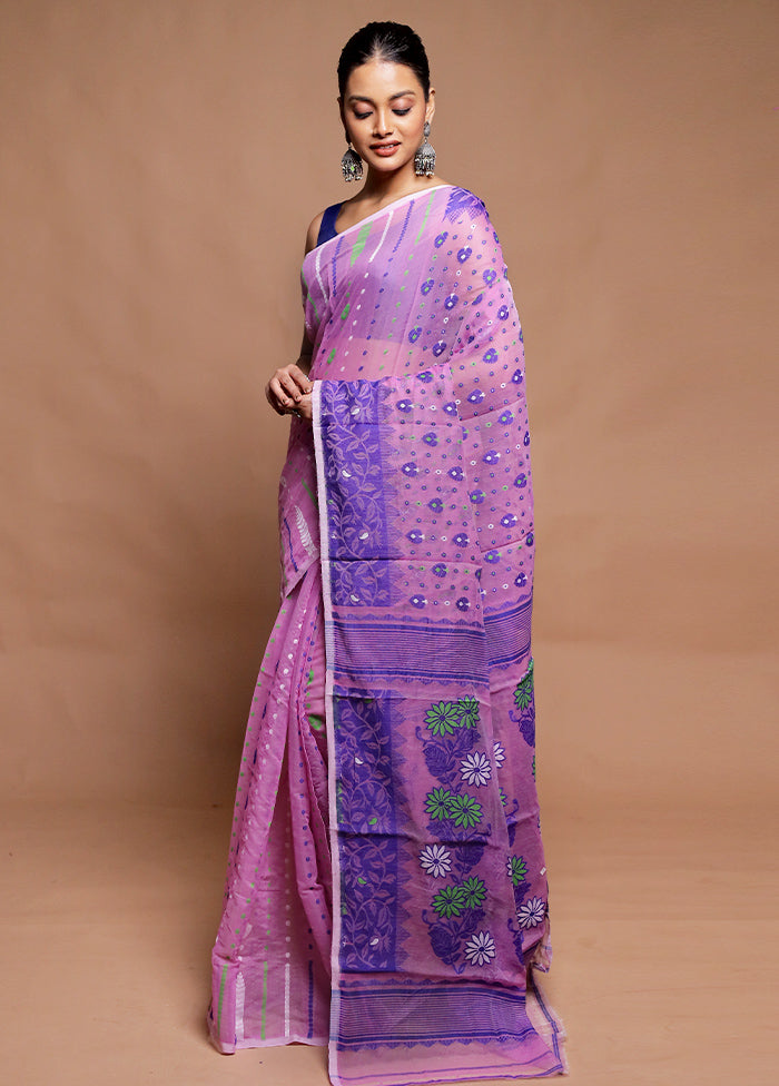 Pink Tant Jamdani Saree Without Blouse Piece