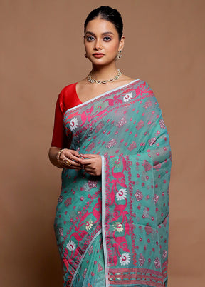 Green Tant Jamdani Saree Without Blouse Piece