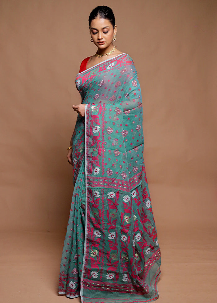 Green Tant Jamdani Saree Without Blouse Piece