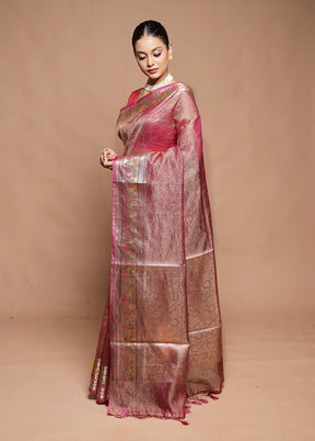 Pink Crushed Tissue Silk Saree With Blouse Piece