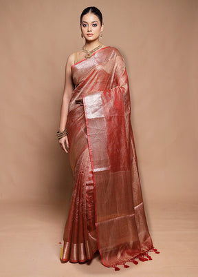 Pink Crushed Tissue Silk Saree With Blouse Piece