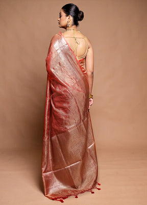Pink Crushed Tissue Silk Saree With Blouse Piece