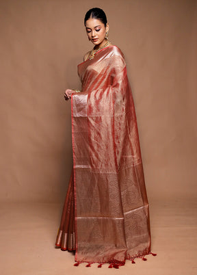 Pink Crushed Tissue Silk Saree With Blouse Piece