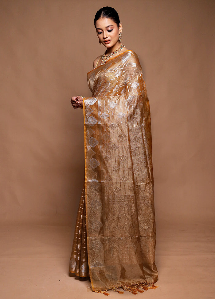 Golden Crushed Tissue Silk Saree With Blouse Piece