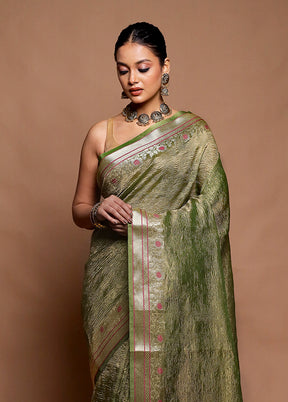 Green Crushed Tissue Silk Saree With Blouse Piece