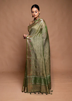 Green Crushed Tissue Silk Saree With Blouse Piece