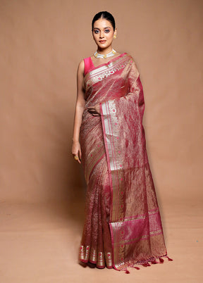 Pink Crushed Tissue Silk Saree With Blouse Piece