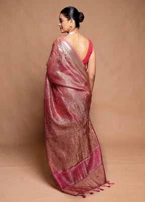 Pink Crushed Tissue Silk Saree With Blouse Piece