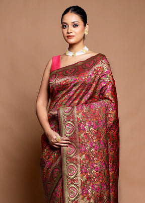 Pink Dupion Silk Saree With Blouse Piece