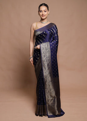 Blue Dupion Silk Saree With Blouse Piece