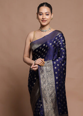Blue Dupion Silk Saree With Blouse Piece