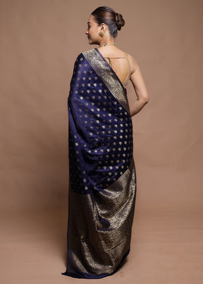 Blue Dupion Silk Saree With Blouse Piece
