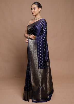 Blue Dupion Silk Saree With Blouse Piece