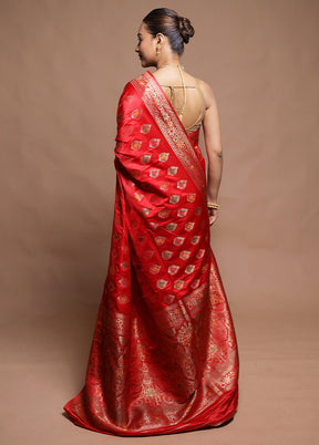 Red Dupion Silk Saree With Blouse Piece