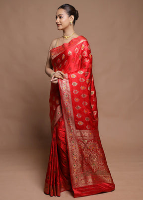 Red Dupion Silk Saree With Blouse Piece