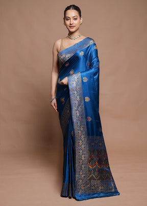 Blue Dupion Silk Saree With Blouse Piece