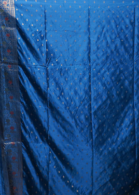 Blue Dupion Silk Saree With Blouse Piece