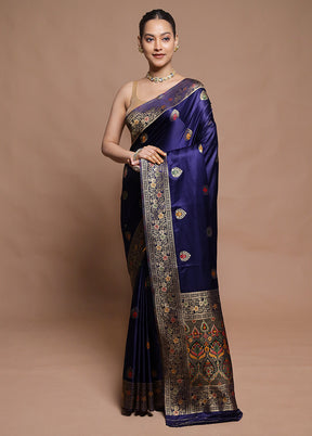 Blue Dupion Silk Saree With Blouse Piece