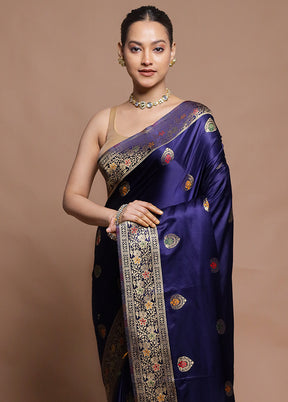Blue Dupion Silk Saree With Blouse Piece