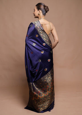 Blue Dupion Silk Saree With Blouse Piece